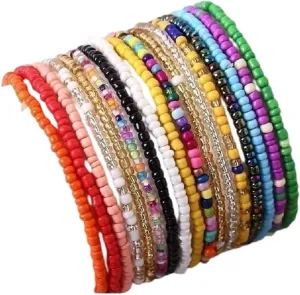 17Pcs Elastic Beaded Handmade Bracelets Bohemian Stackable Beaded Stretch Bracelets Colorful Boho Beach Anket Bracelet Set Rainbow Handmade Seed Beach Bracelet Summer Jewelry for Women