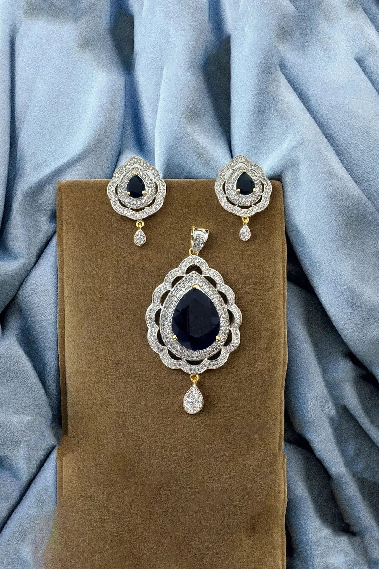 American Diamond Semi-Precious Pendant Set (Design 12)