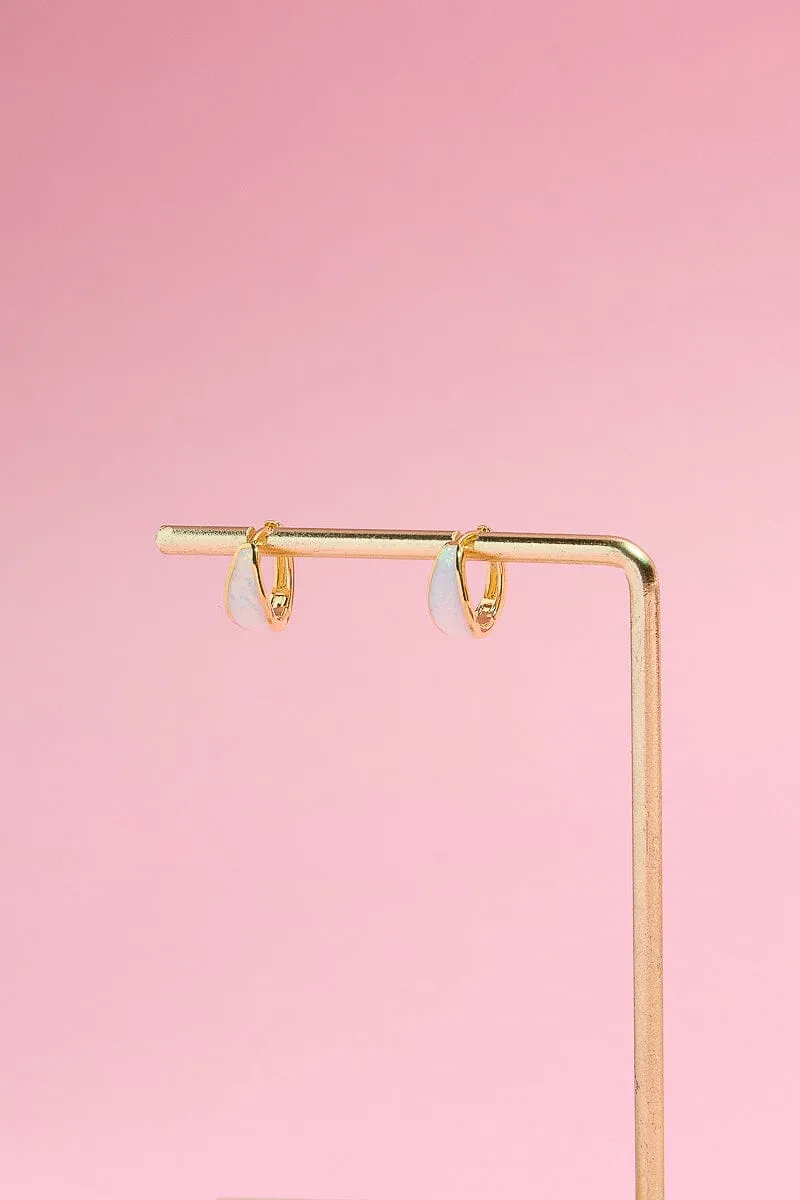 Chunky Opal Sterling Silver Huggie Earring