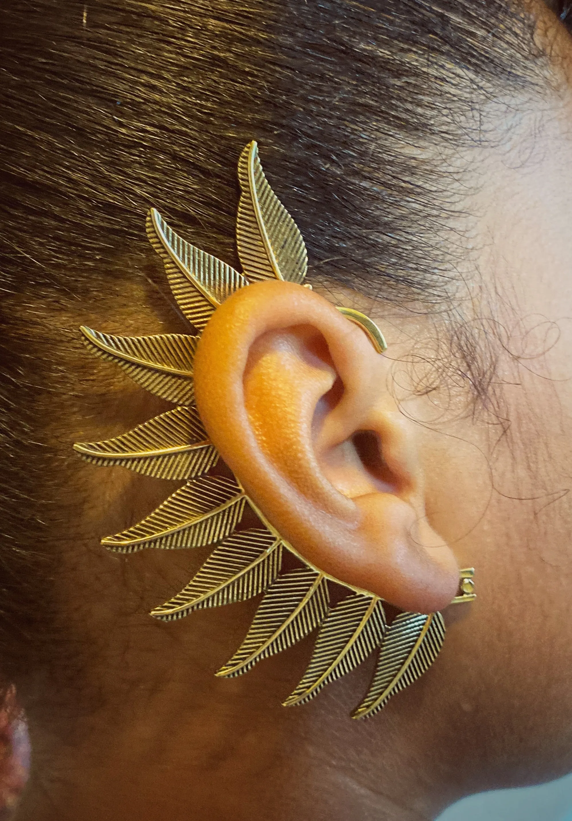 Feathered ear cuff- Brass