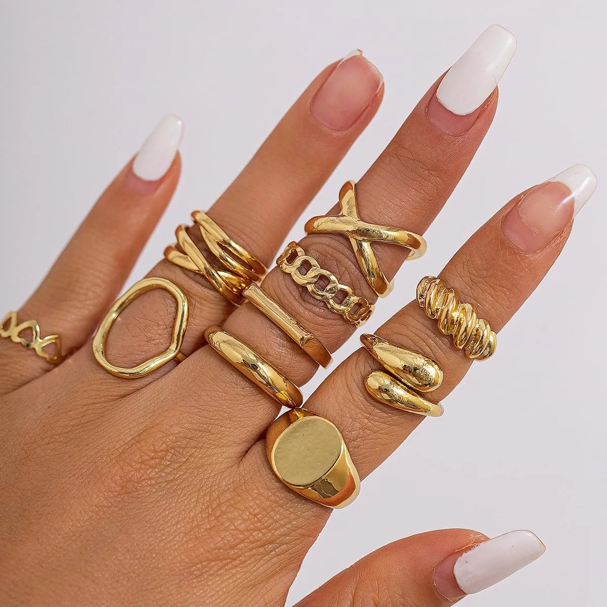 Gold Chunky Rings Set for Women 14K Stackable Dome Statement Rings Vintage Dainty Knuckle Open Midi Finger Rings Gold Jewelry Prom Costume Accessories Set of 4-10