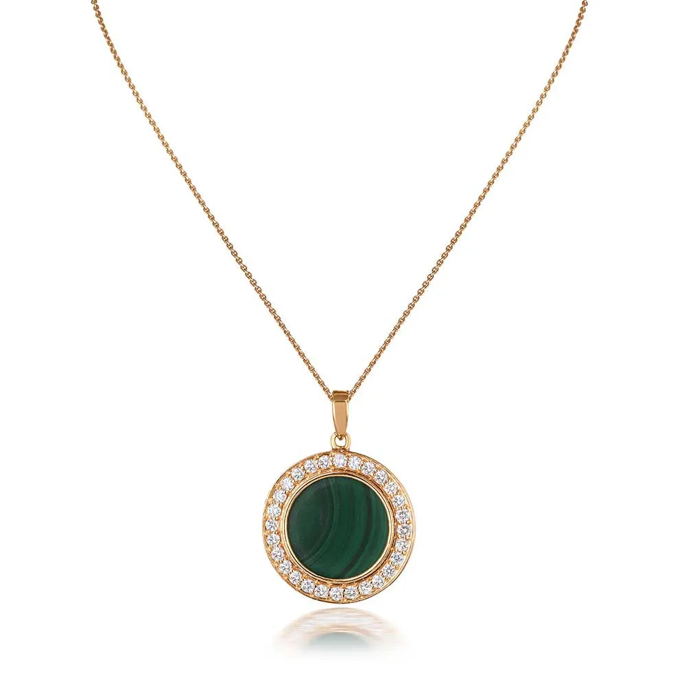 Kaj Fine Jewellery Malachite Diamond Chain Pendant in 14KT Yellow Gold