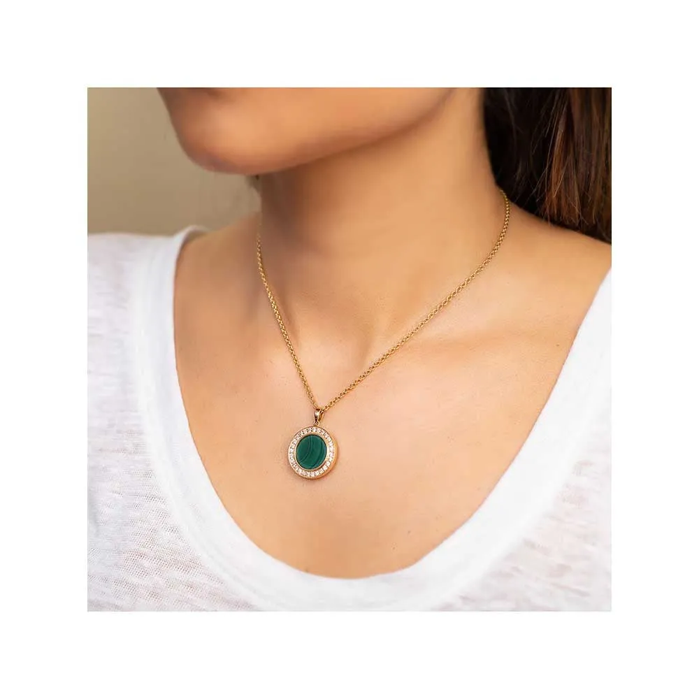 Kaj Fine Jewellery Malachite Diamond Chain Pendant in 14KT Yellow Gold