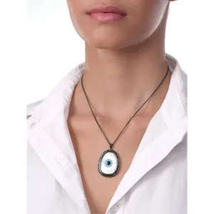 Kaj Fine Jewellery Oblong Evil Eye Black Diamond Chain Pendant in 14KT Black Gold