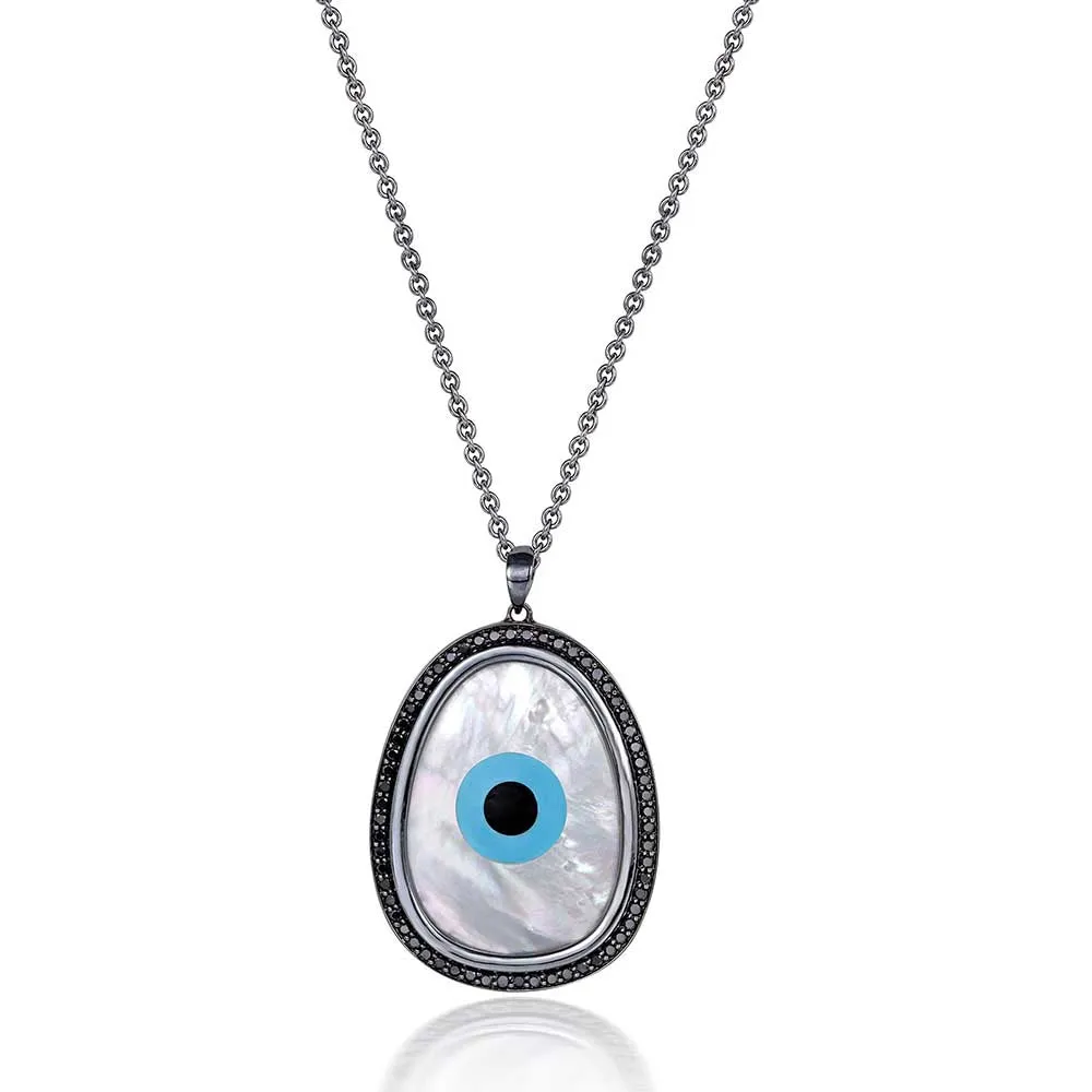 Kaj Fine Jewellery Oblong Evil Eye Black Diamond Chain Pendant in 14KT Black Gold
