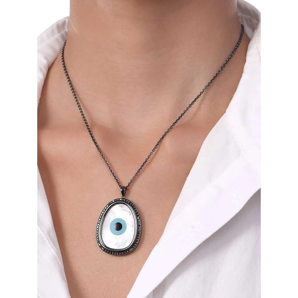 Kaj Fine Jewellery Oblong Evil Eye Black Diamond Chain Pendant in 14KT Black Gold
