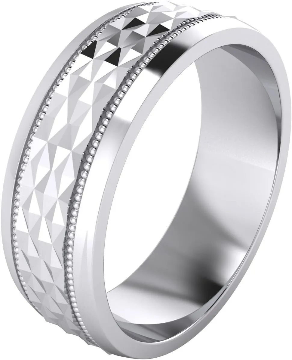 LANDA JEWEL (5 Styles) Heavy Solid Sterling Silver Wedding Band Diamond Cut Patterned Ring Comfort Fit Unisex