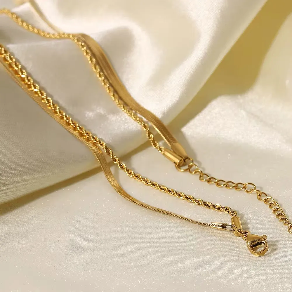 Luxe 18K Gold Plated Flat Snake Rope Chain Necklace