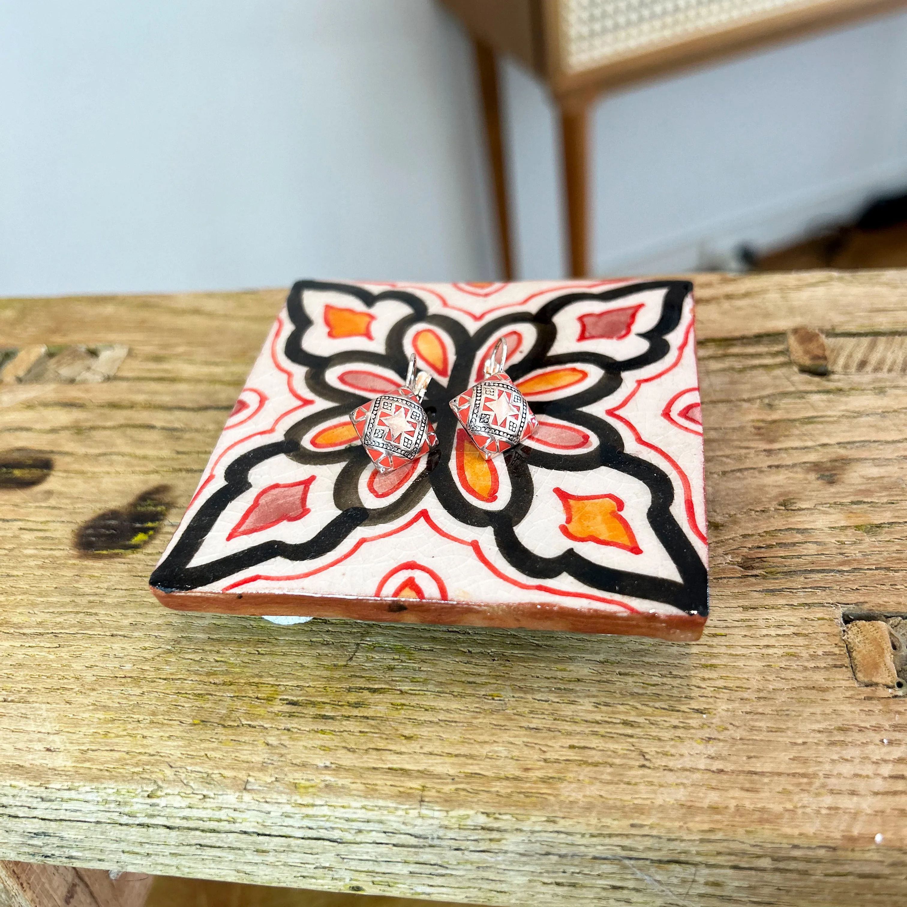 Moroccan Tile Coaster Peach Orange Black