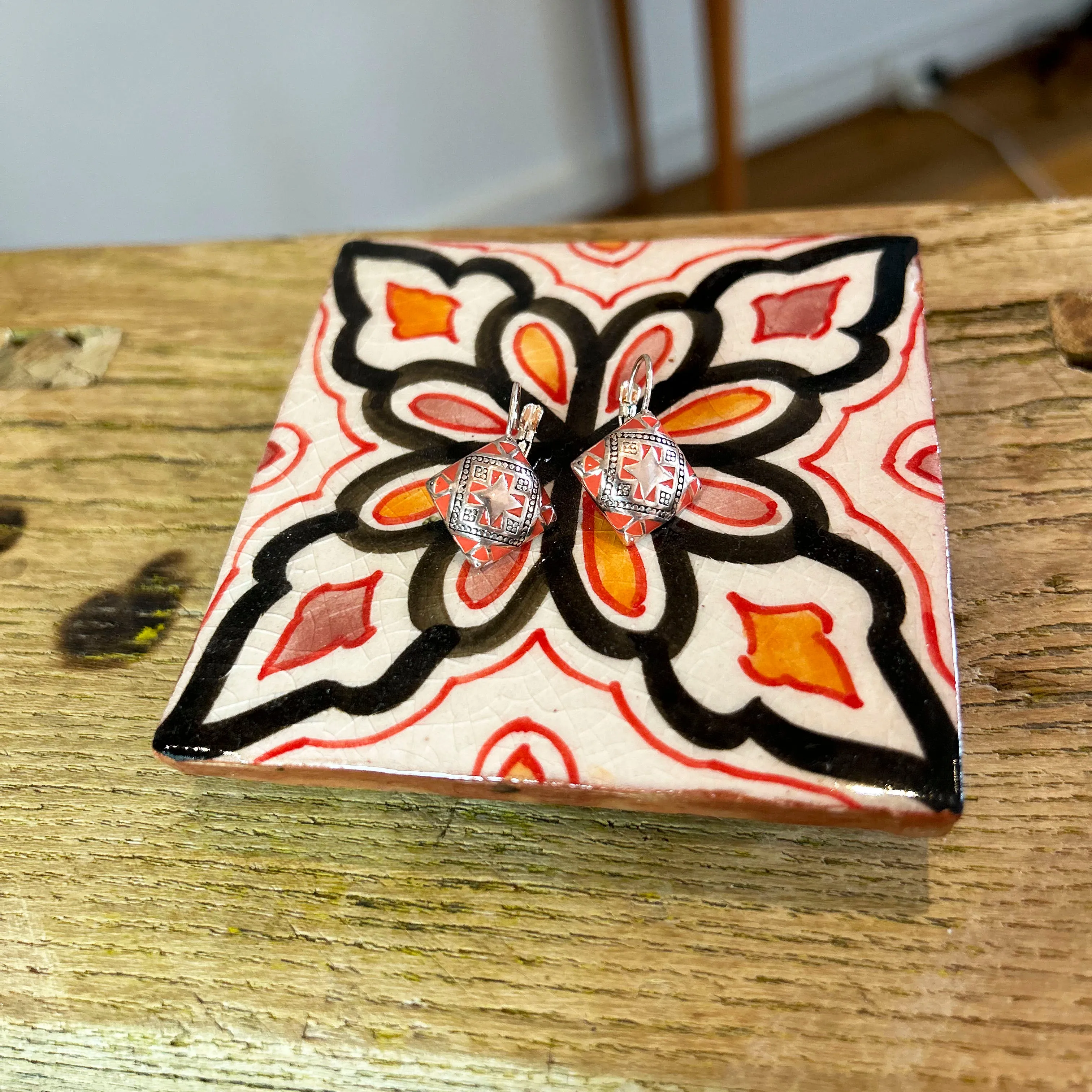 Moroccan Tile Coaster Peach Orange Black