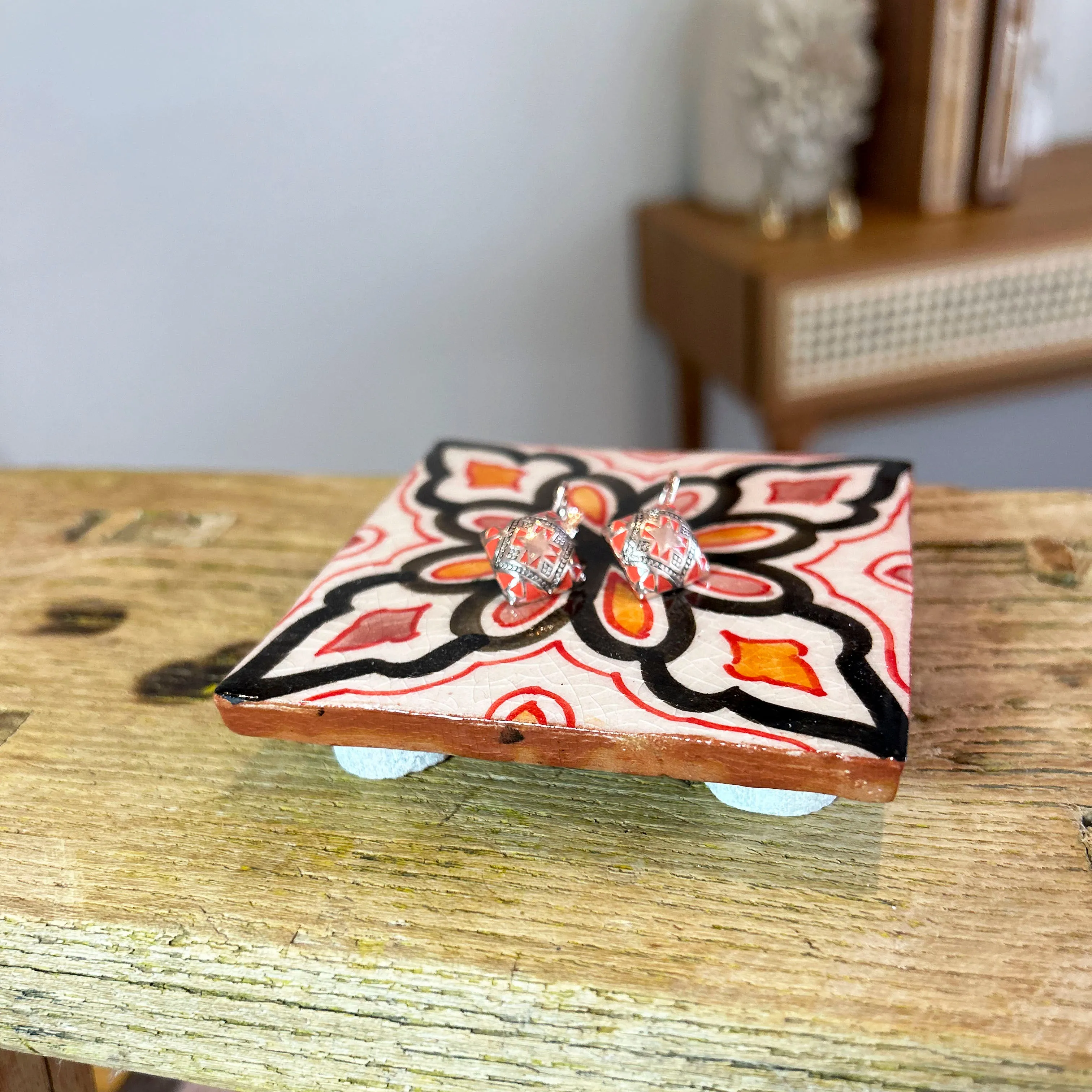 Moroccan Tile Coaster Peach Orange Black