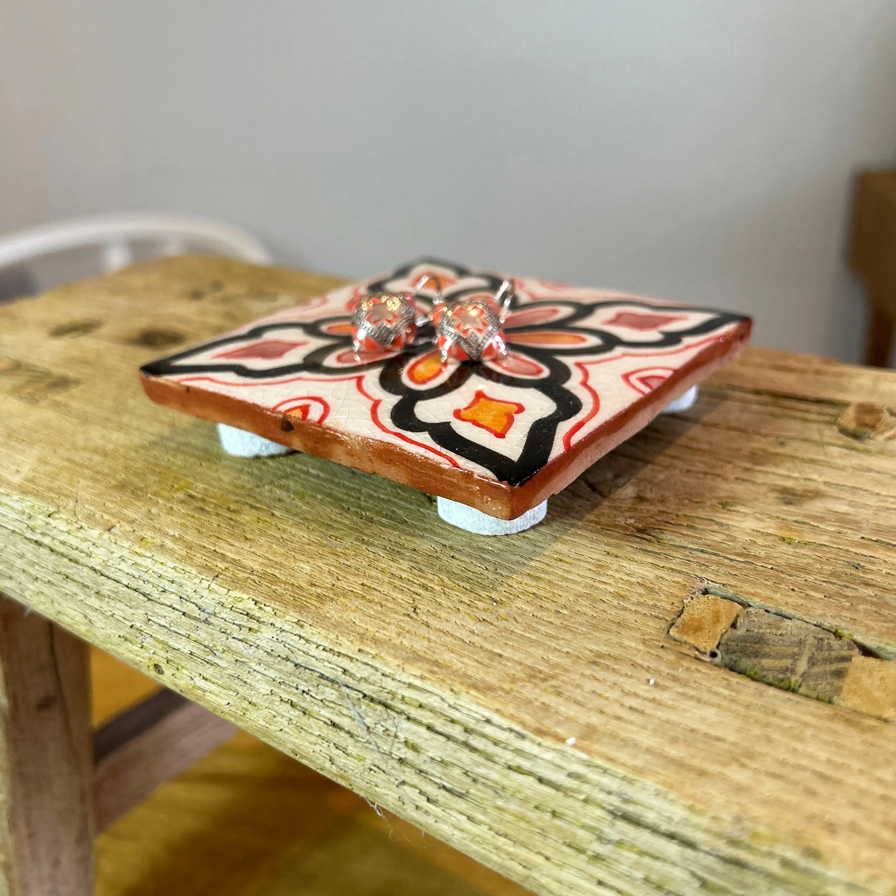 Moroccan Tile Coaster Peach Orange Black