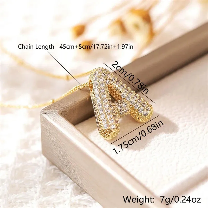 Personalized A-Z Balloon Letter Necklace – Gold-Plated Zircon Pendant on Minimalist Collarbone Chain