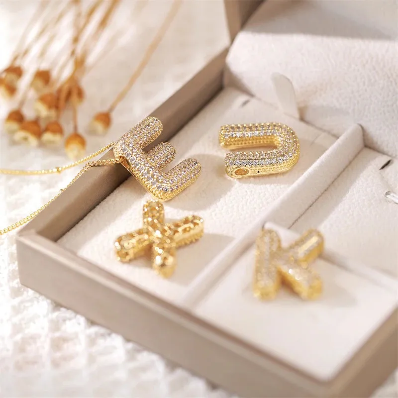 Personalized A-Z Balloon Letter Necklace – Gold-Plated Zircon Pendant on Minimalist Collarbone Chain