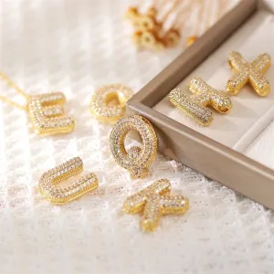 Personalized A-Z Balloon Letter Necklace – Gold-Plated Zircon Pendant on Minimalist Collarbone Chain