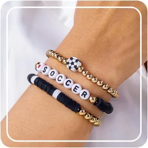 RINHOO FRIENDSHIP Game Day Bracelets Set for Women Men Football Bracelets Stack Beaded Stretch Red Black Blue Clay Beaded Stretch Bracelets Stackable Sports Charm Bracelet Jewelry Accessories