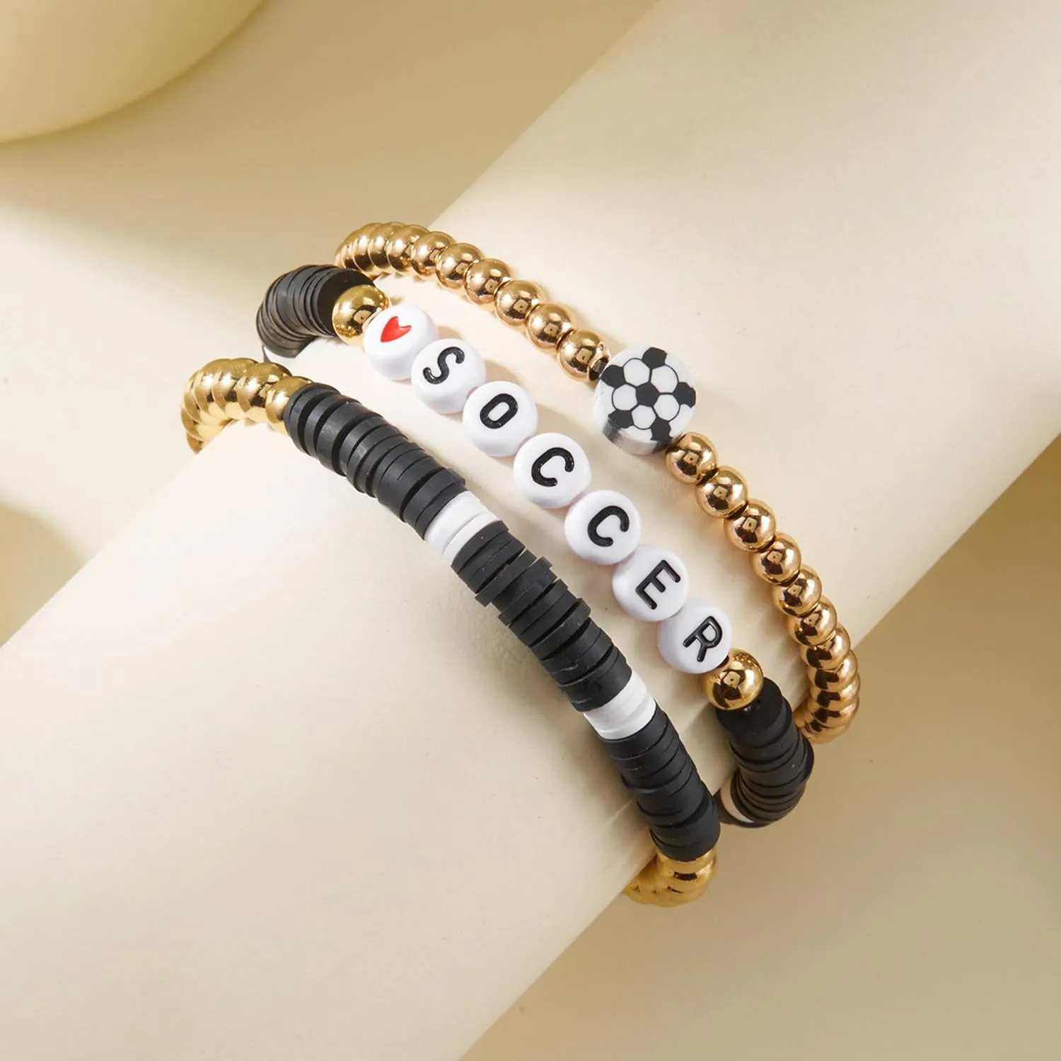 RINHOO FRIENDSHIP Game Day Bracelets Set for Women Men Football Bracelets Stack Beaded Stretch Red Black Blue Clay Beaded Stretch Bracelets Stackable Sports Charm Bracelet Jewelry Accessories