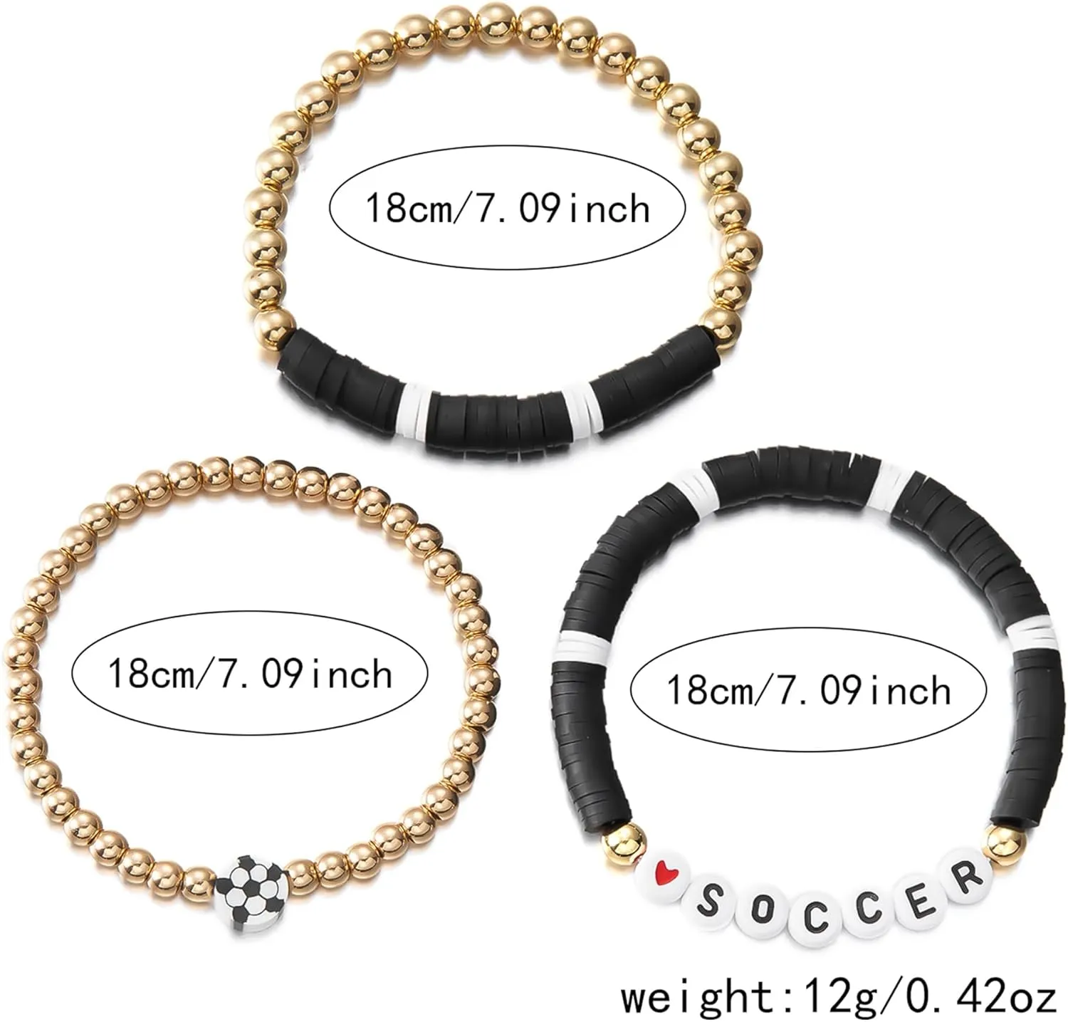 RINHOO FRIENDSHIP Game Day Bracelets Set for Women Men Football Bracelets Stack Beaded Stretch Red Black Blue Clay Beaded Stretch Bracelets Stackable Sports Charm Bracelet Jewelry Accessories