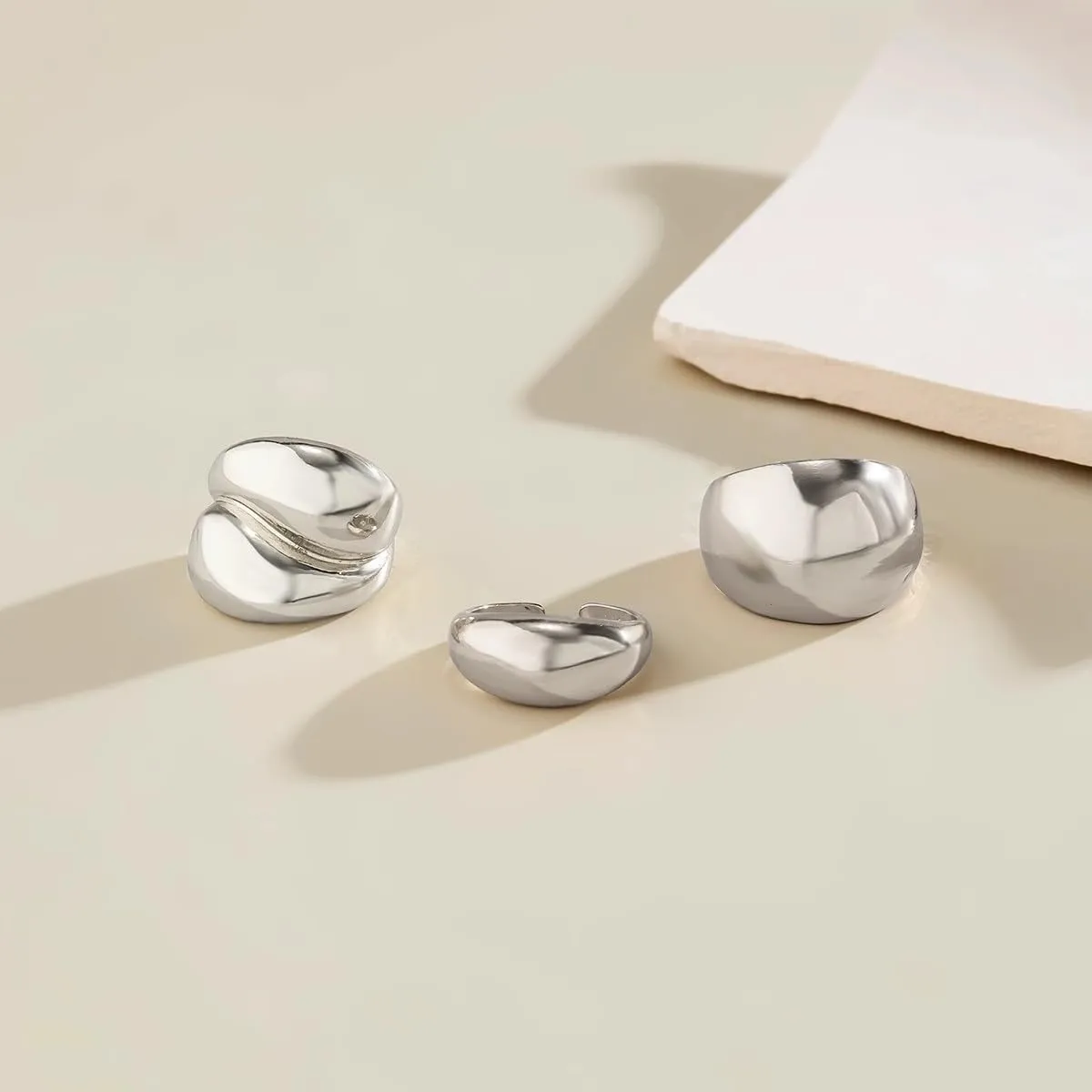 Sora Tuki Chunky Gold Rings for Women Adjustable Dainty Silver Rings for Women Gold Stackable Thin Rings Bold Thick Statement Rings Silver Gold Plated Jewelry