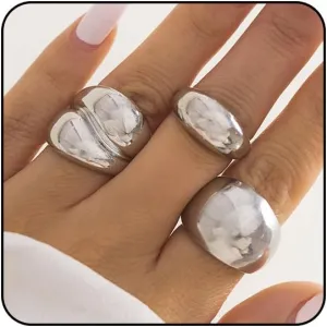 Sora Tuki Chunky Gold Rings for Women Adjustable Dainty Silver Rings for Women Gold Stackable Thin Rings Bold Thick Statement Rings Silver Gold Plated Jewelry