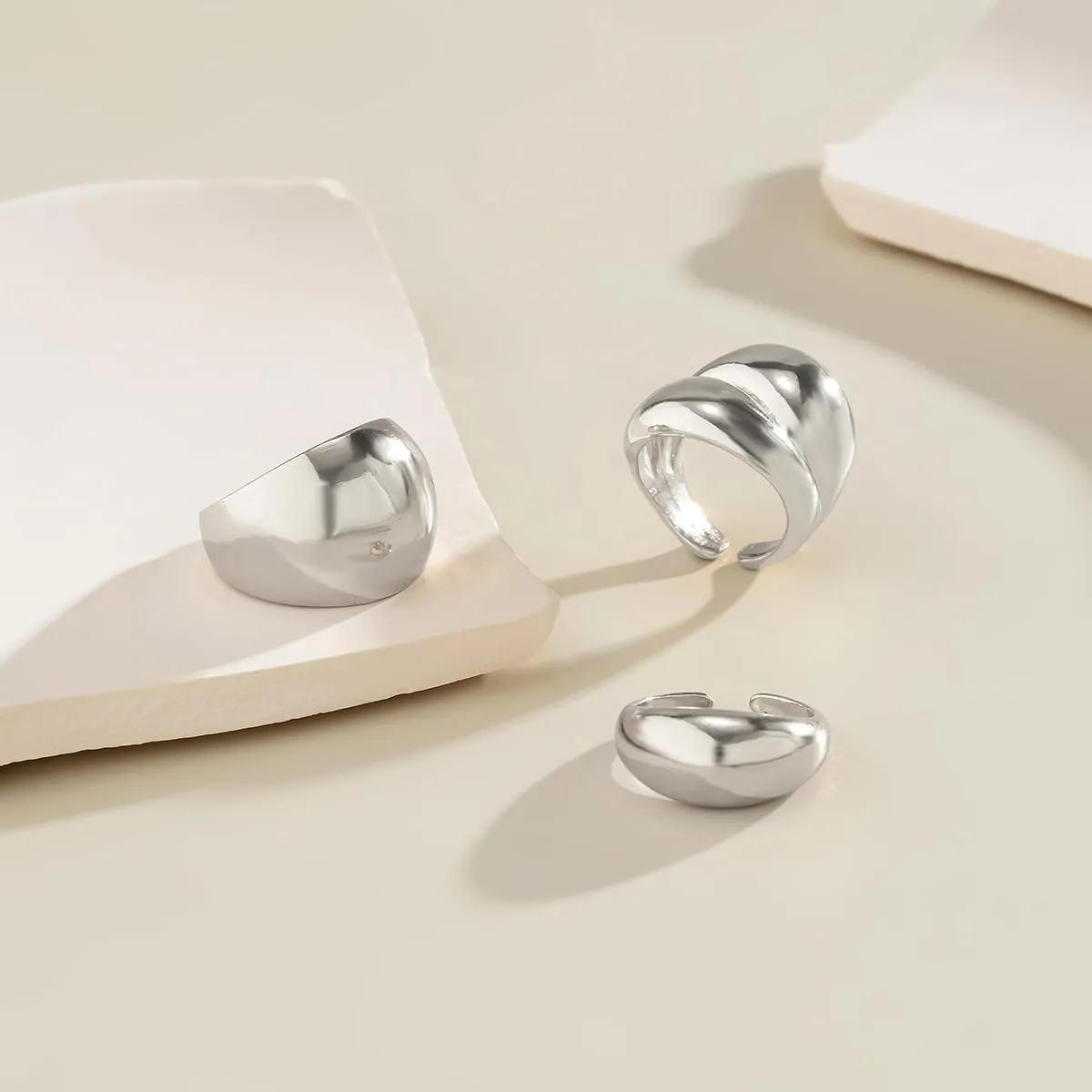 Sora Tuki Chunky Gold Rings for Women Adjustable Dainty Silver Rings for Women Gold Stackable Thin Rings Bold Thick Statement Rings Silver Gold Plated Jewelry