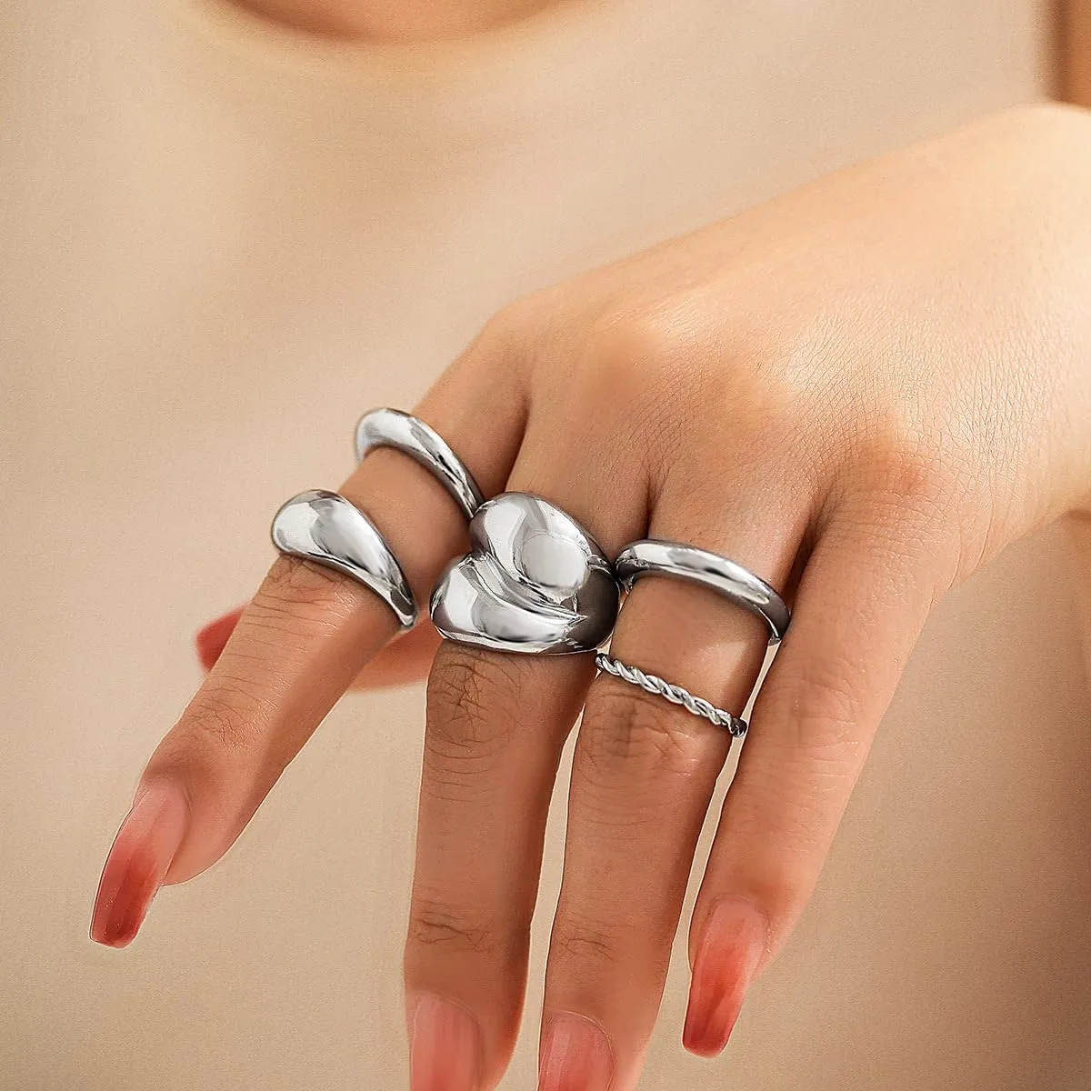 Sora Tuki Chunky Gold Rings for Women Adjustable Dainty Silver Rings for Women Gold Stackable Thin Rings Bold Thick Statement Rings Silver Gold Plated Jewelry