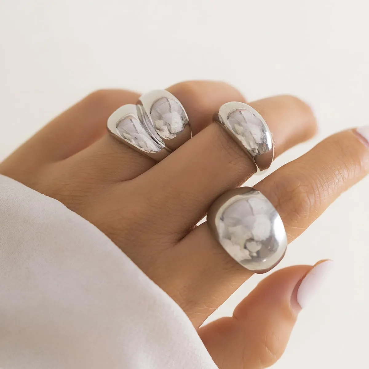 Sora Tuki Chunky Gold Rings for Women Adjustable Dainty Silver Rings for Women Gold Stackable Thin Rings Bold Thick Statement Rings Silver Gold Plated Jewelry