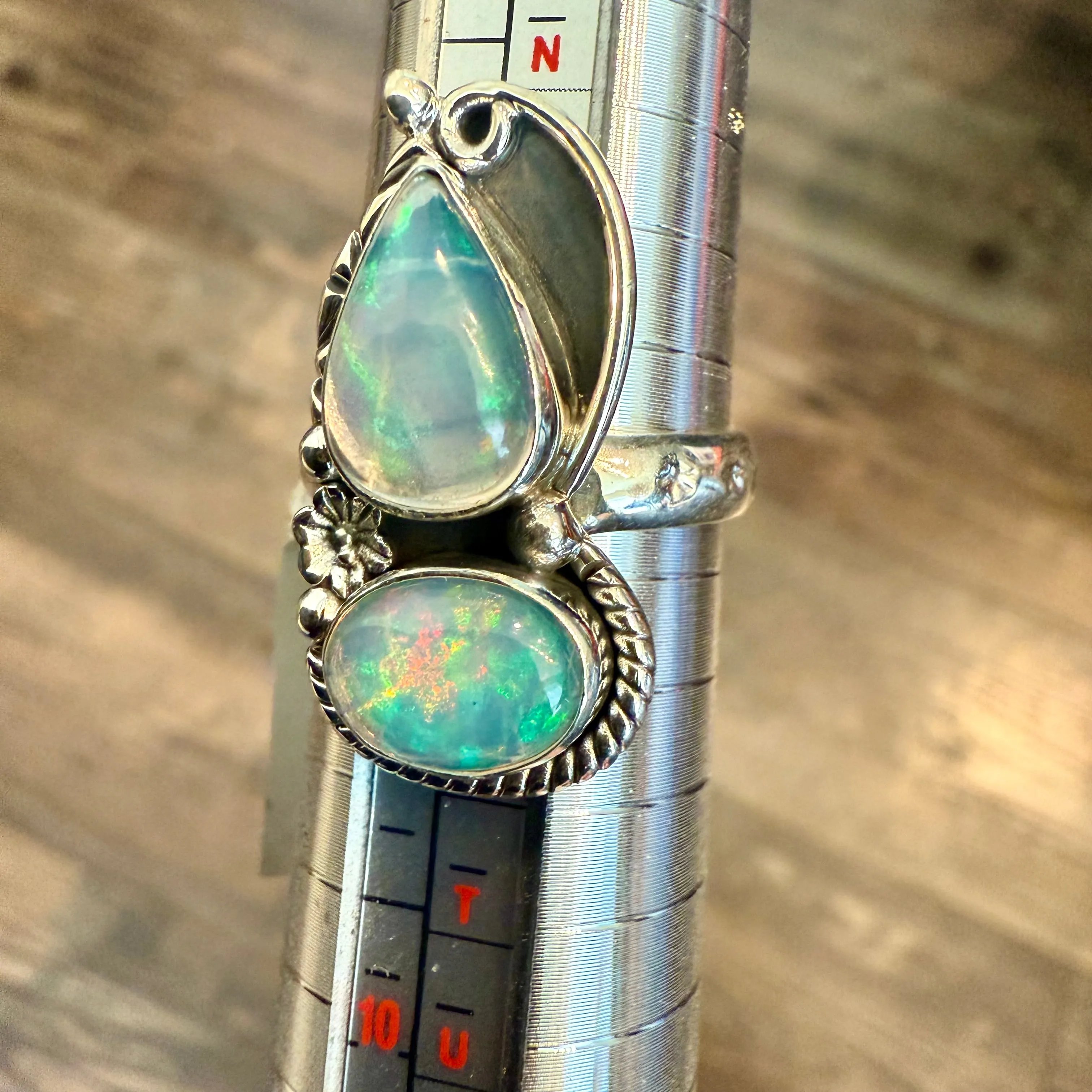Stunning Ethiopian Fire Opal Ring Southwestern Sterling Silver Floral Framed New