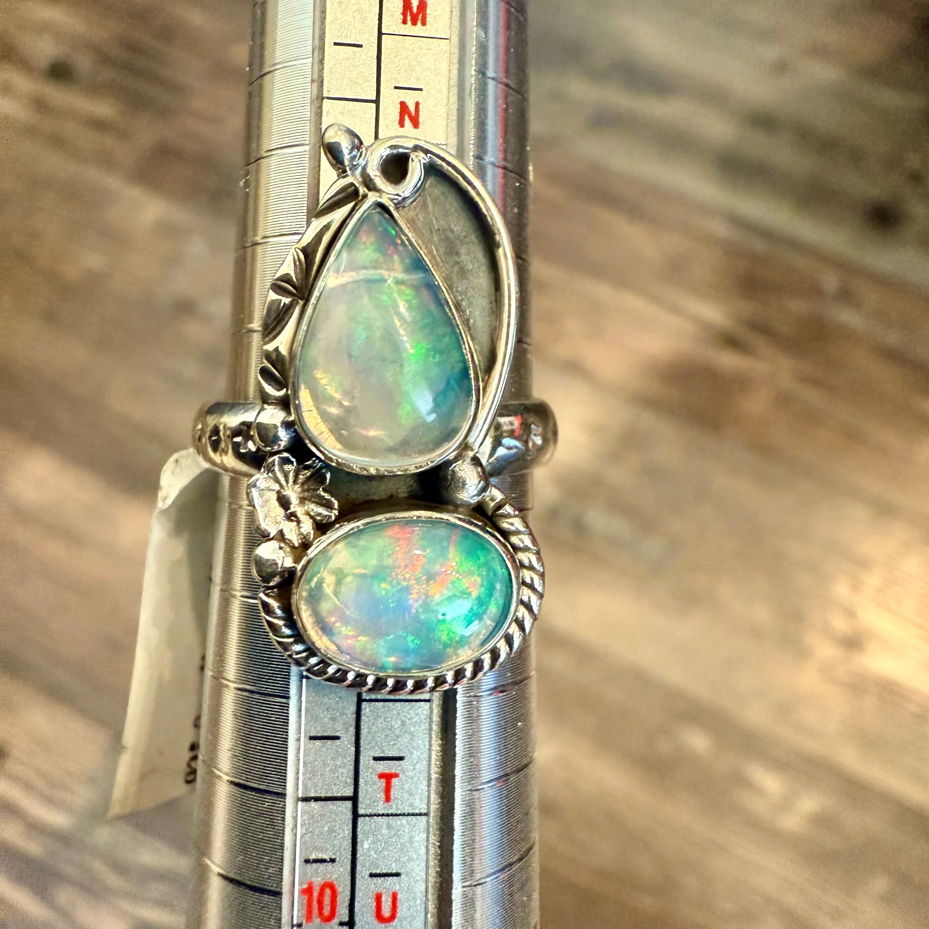 Stunning Ethiopian Fire Opal Ring Southwestern Sterling Silver Floral Framed New