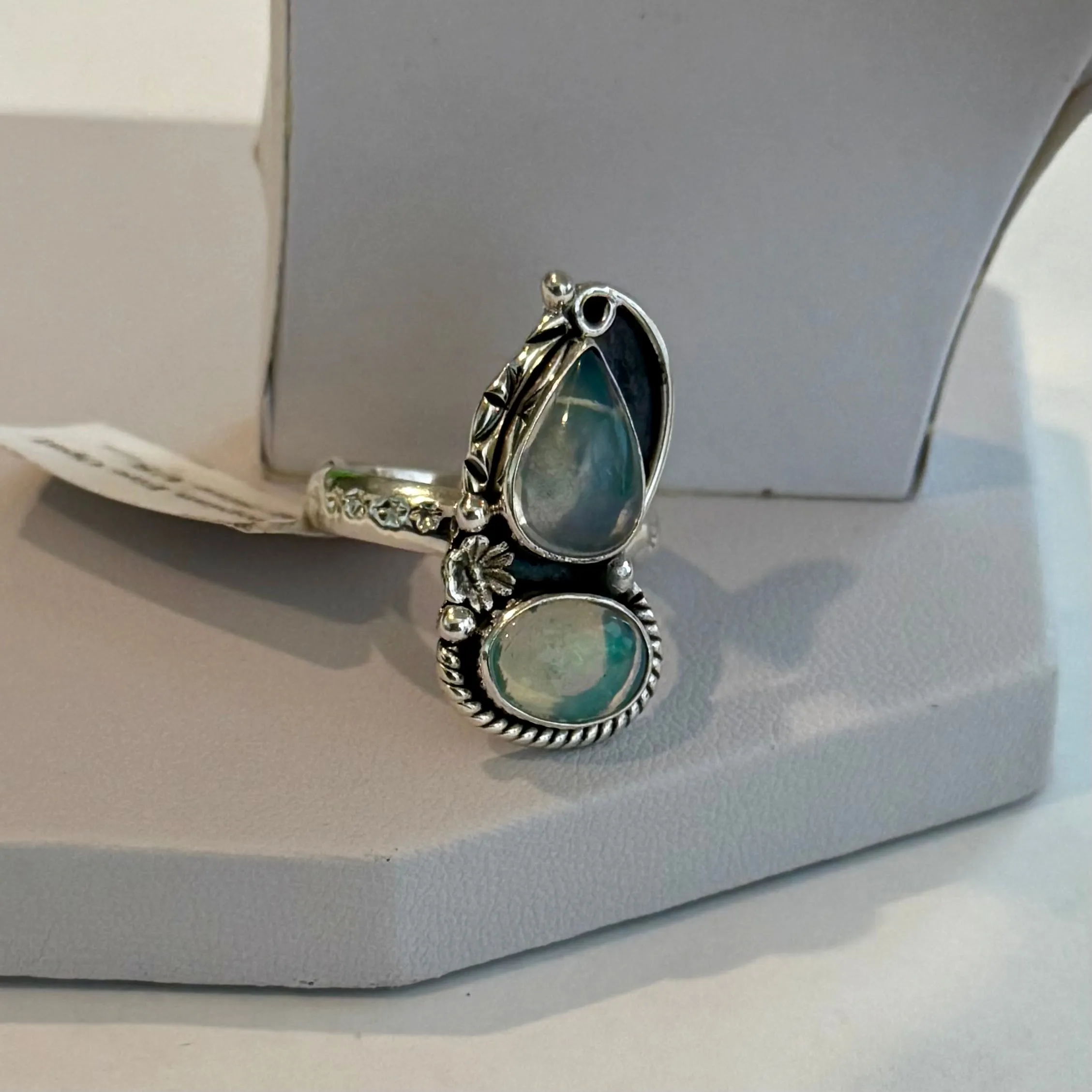Stunning Ethiopian Fire Opal Ring Southwestern Sterling Silver Floral Framed New
