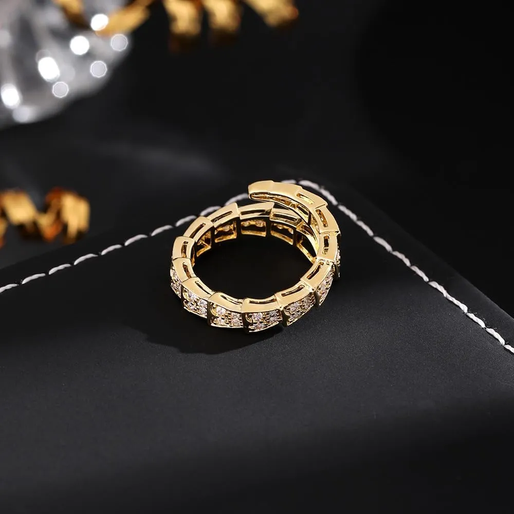 Vintage Snake Rings for Women Cubic Zirconia Spinel Diamond Open Adjustable Silver Plated Promise Statement Rings for Lady Women Birthday Anniversary Party Gold Plated