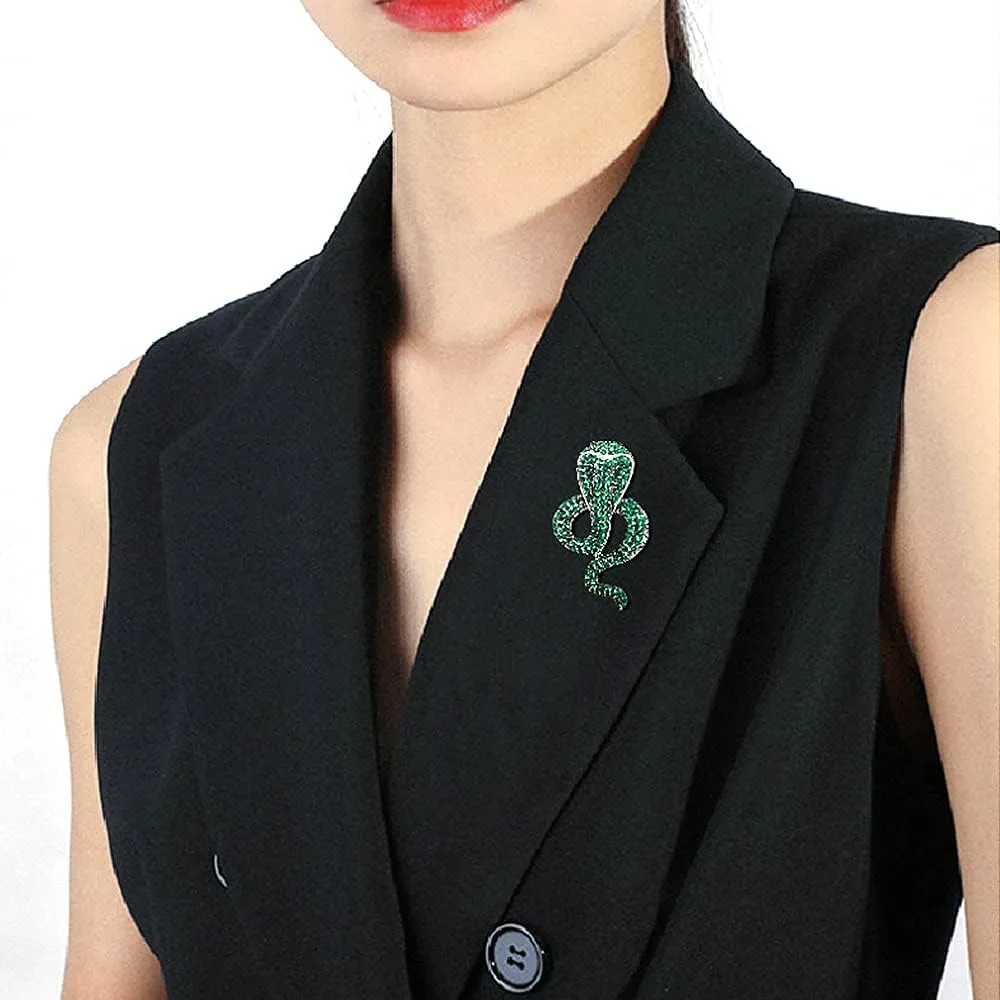 Vintage Style Crystal Cobra Animal Brooch Rhinestone Snake Serpent Lapel Pin Fashion Jewelry Brooches Accessories for Men Women
